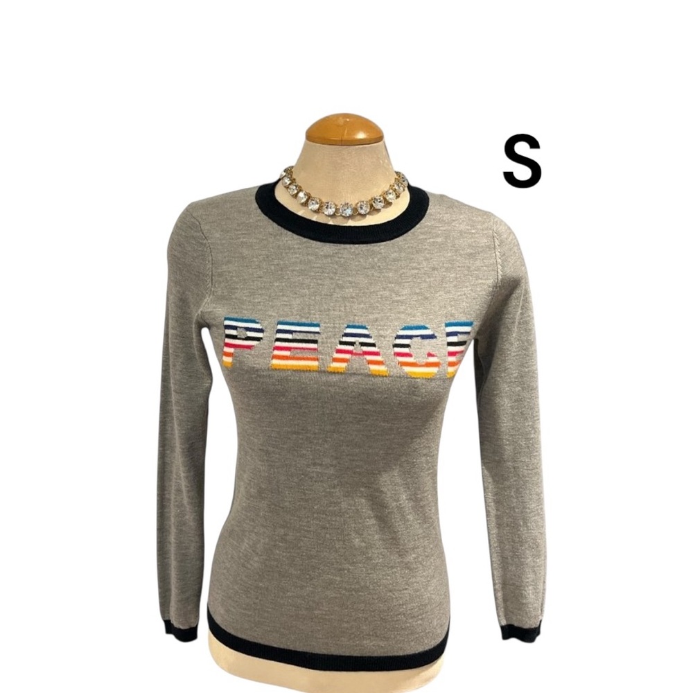 COPY- PEACE TOMMY HILFIGER Rainbow Ringer Sweater Size Small Heather Grey Knit